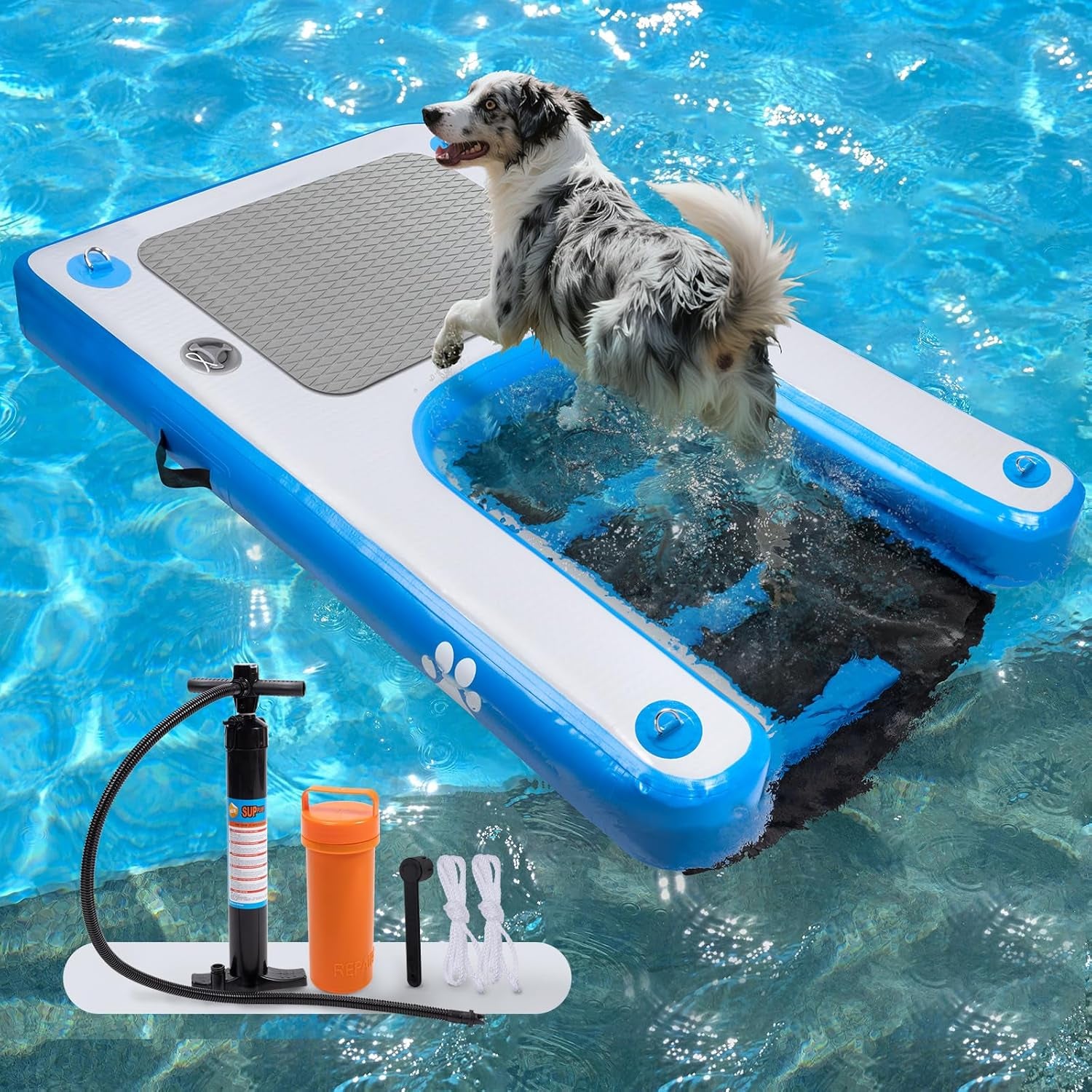 Inflatable Water Ramp for Dogs 60" L X 40" W - Durable PVC Dog Pool Float Ensures Safe and Easy Access for Dogs up to 220 Pounds, Perfect for Pools, Lakes, and Beaches