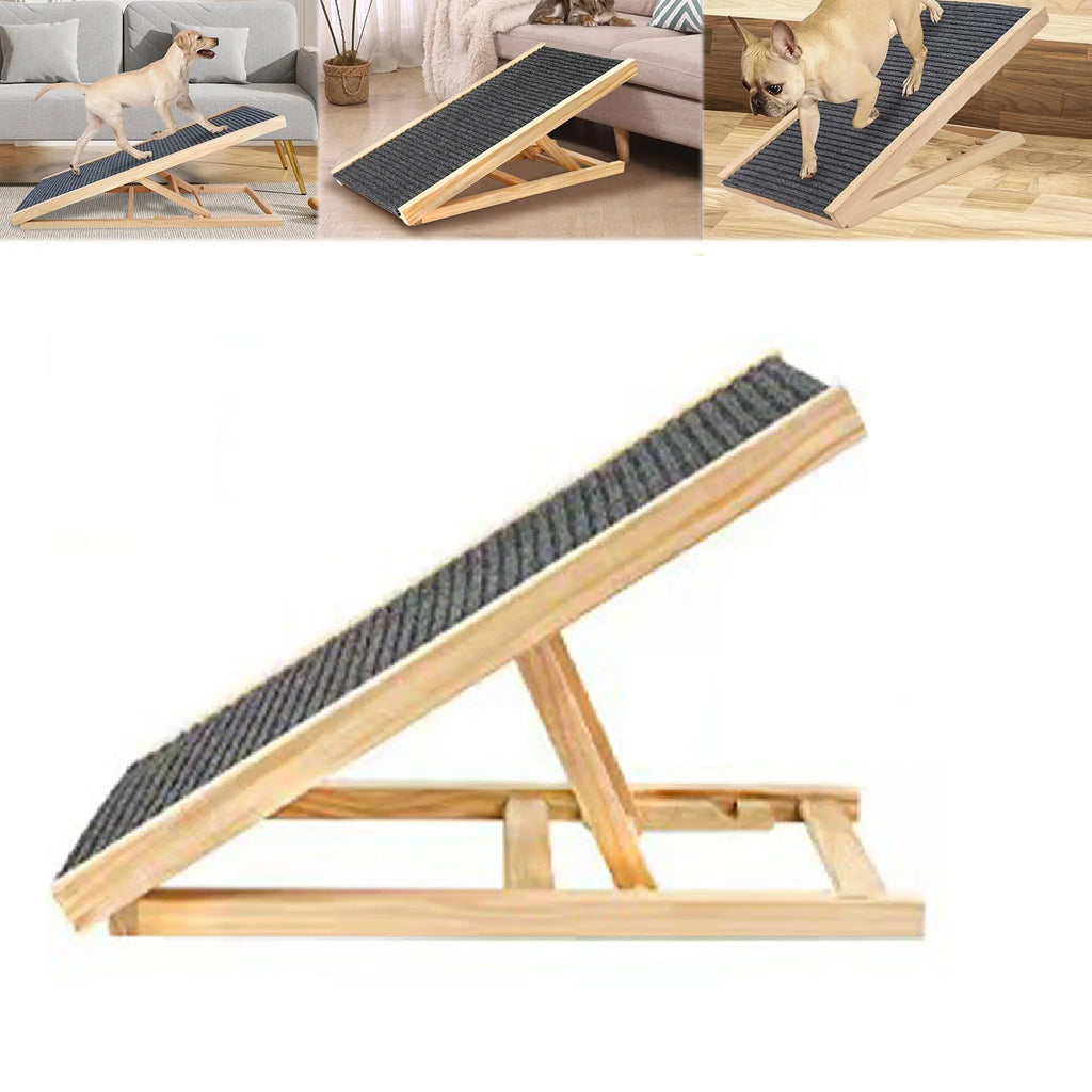 Solid Wooden Pet Ramp Car Dog Ladder Foldable Height Adjustable with Non-Slip Carpet Safety Pets Puppy Surface Access Stair