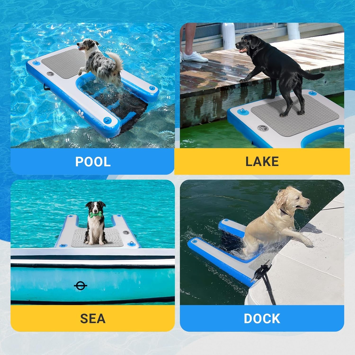 Inflatable Water Ramp for Dogs 60" L X 40" W - Durable PVC Dog Pool Float Ensures Safe and Easy Access for Dogs up to 220 Pounds, Perfect for Pools, Lakes, and Beaches