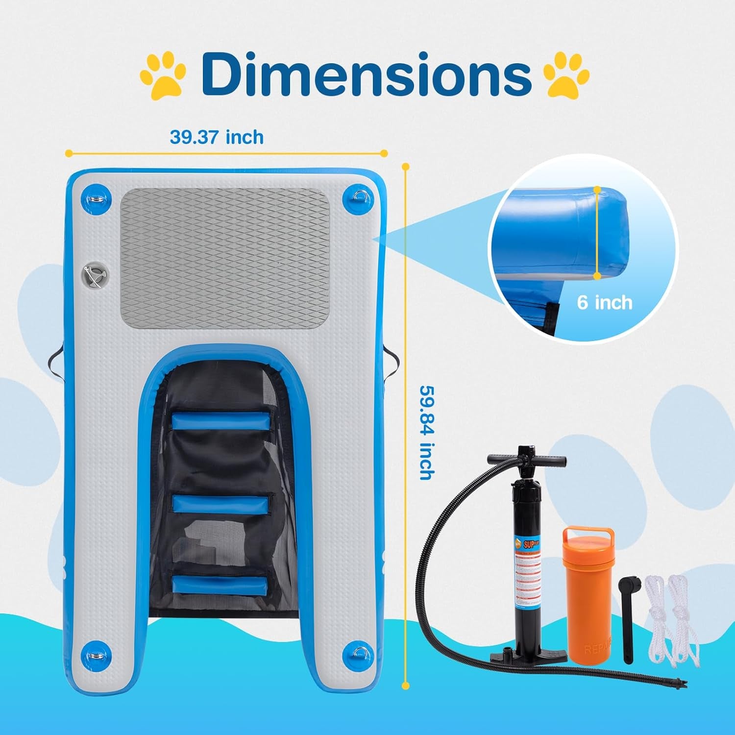 Inflatable Water Ramp for Dogs 60" L X 40" W - Durable PVC Dog Pool Float Ensures Safe and Easy Access for Dogs up to 220 Pounds, Perfect for Pools, Lakes, and Beaches