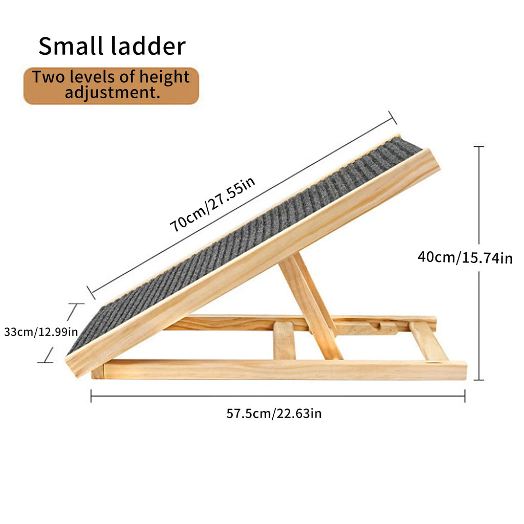 Solid Wooden Pet Ramp Car Dog Ladder Foldable Height Adjustable with Non-Slip Carpet Safety Pets Puppy Surface Access Stair
