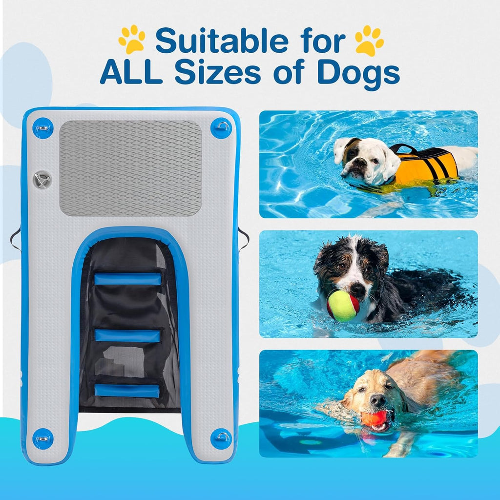 Inflatable Water Ramp for Dogs 60" L X 40" W - Durable PVC Dog Pool Float Ensures Safe and Easy Access for Dogs up to 220 Pounds, Perfect for Pools, Lakes, and Beaches