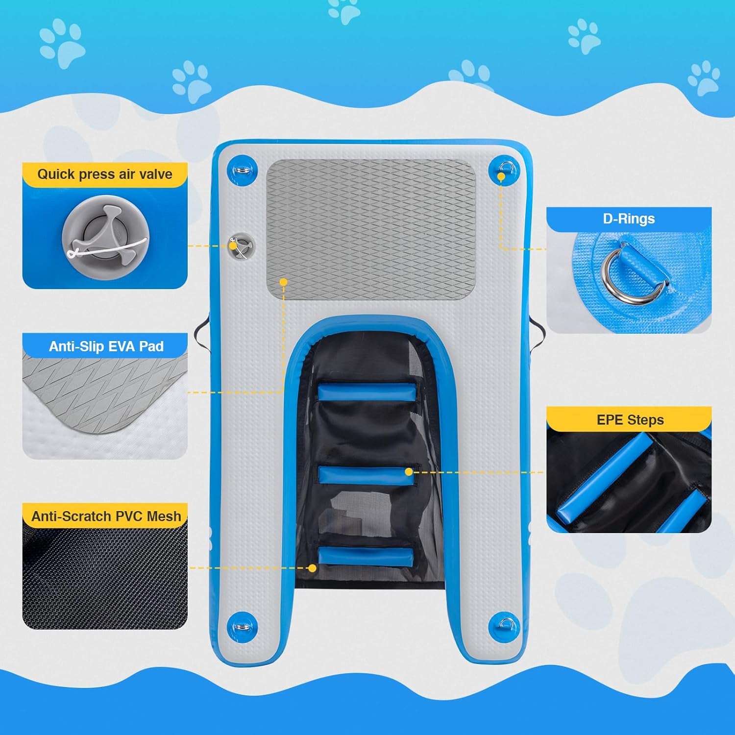 Inflatable Water Ramp for Dogs 60" L X 40" W - Durable PVC Dog Pool Float Ensures Safe and Easy Access for Dogs up to 220 Pounds, Perfect for Pools, Lakes, and Beaches